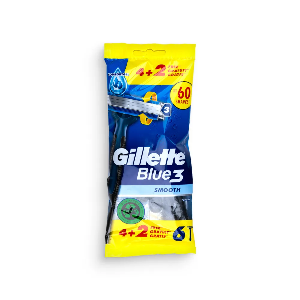 Gillette Blue 3 Disposable Razors 6Pcs 4+2 Free Smooth