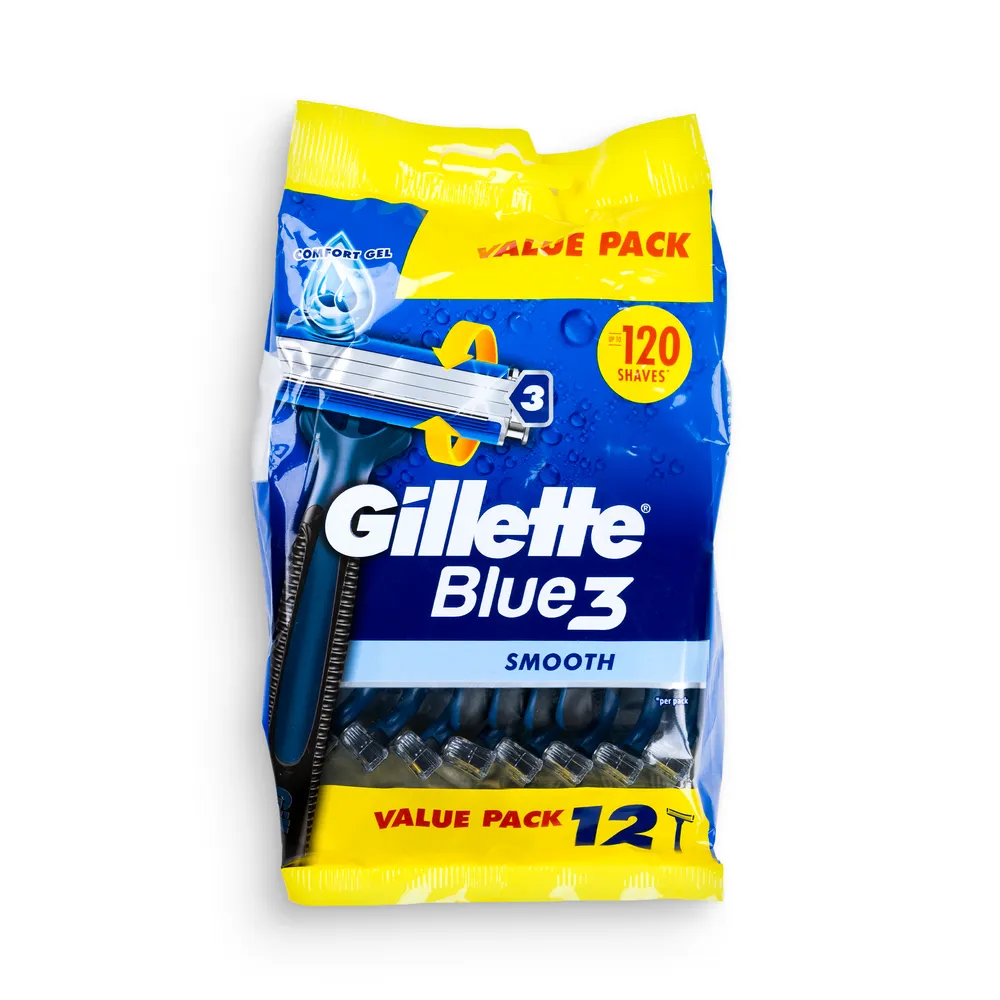 Gillette Blue 3 Disposable Razors 12Pcs Smooth