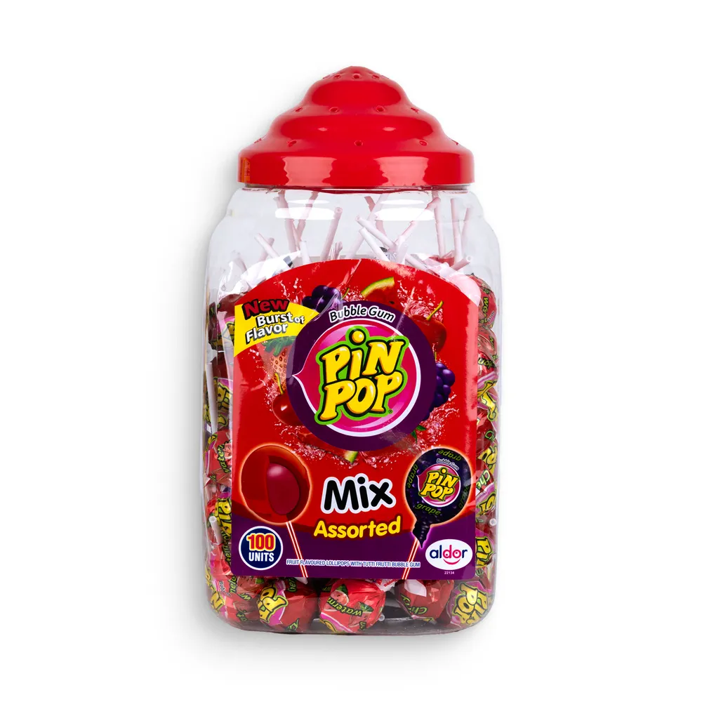 Pin Pop Mix Asorted Lizika Bubble Gum 100 X 18G