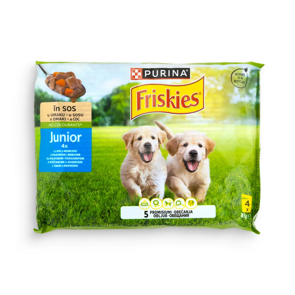 Friskies Junior Za Pse S Piščancem In Korenjem V Omaki 4X85G