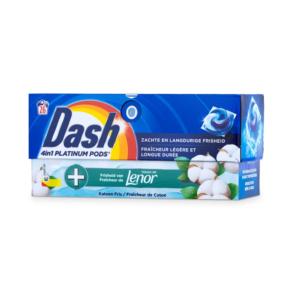 Dash Platinum Washing Caps 26Pcs 4In1 Touch Of Lenor Cotton Fresh