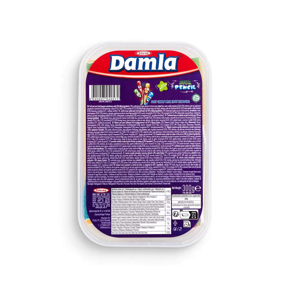Tayas Damla Candy 300Gr Sour Pencils Assorted
