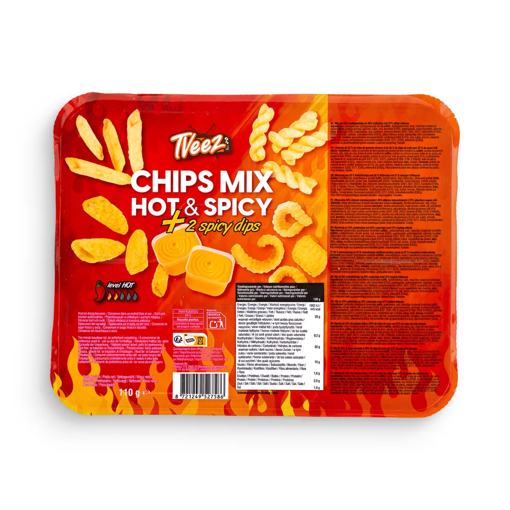 Tveez Chips 110Gr Hot&Spicy With Two Hot Sauces