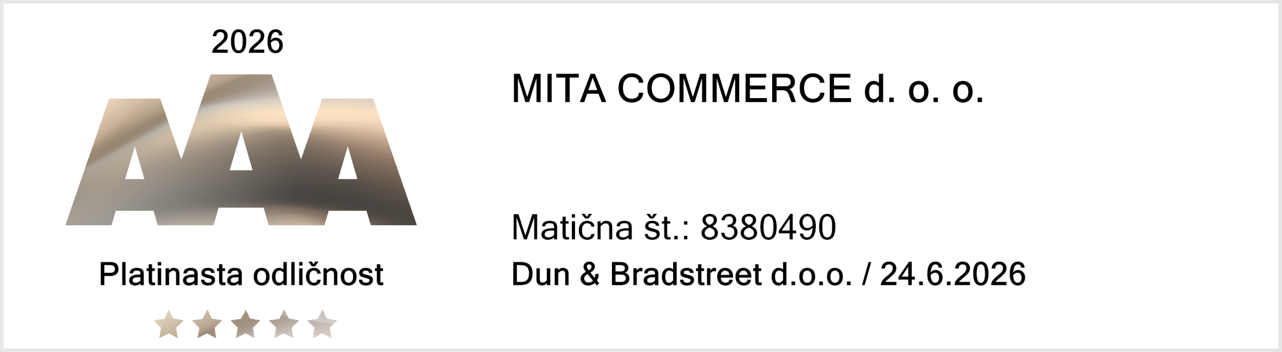 Mita Commerce - AAA zlati bonitetni certifikat