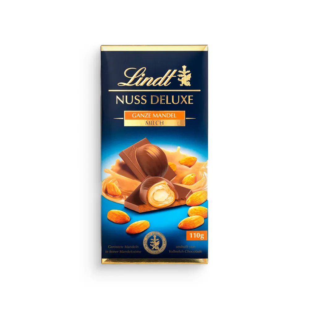 Lindt Nuss Deluxe Milk Chocolate Bar With Whole Almonds 110G